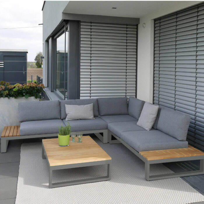 Jati & Kebon Set Lounge Virginia Quarzgrau mit geschlossener Ecke inkl. Polster