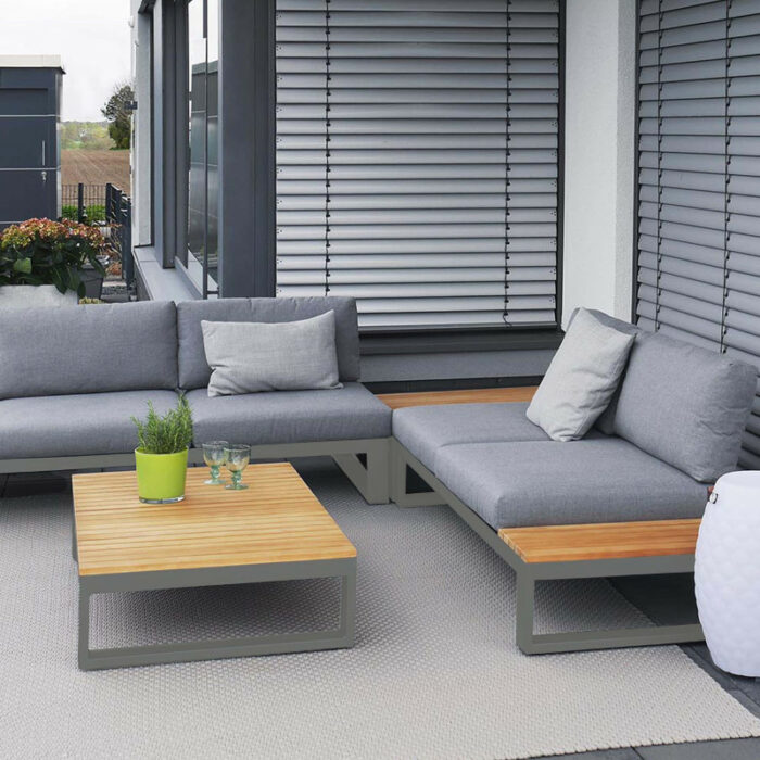Jati & Kebon Set Lounge Virginia Quarzgrau mit offener Ecke inkl. Polster